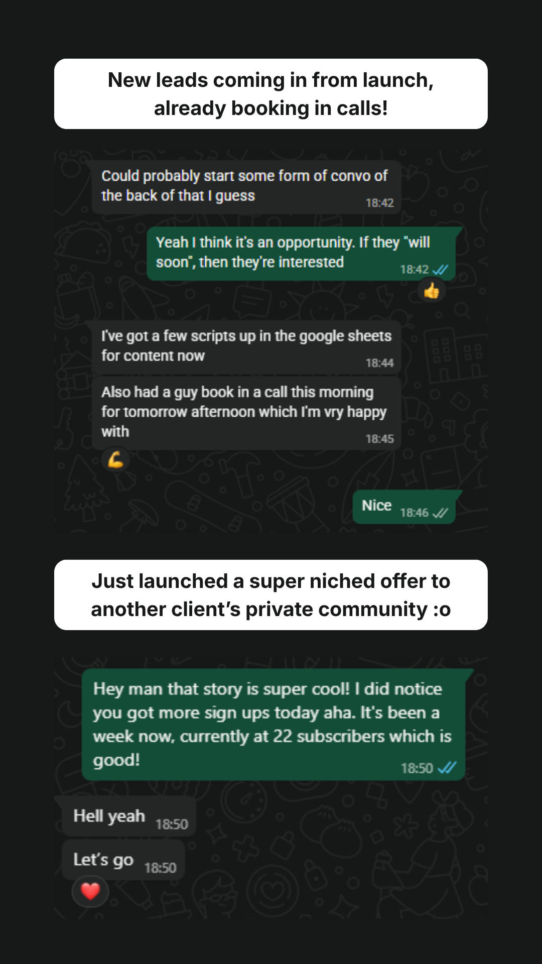 Client messages — launch progress check-in